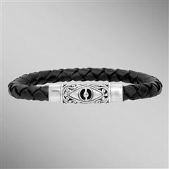 Evil Eye leather bracelet.  Braided black leather.                                                                                                                                                                                                        