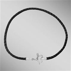 Black braided leather necklace with sterling silver heart and arrow toggle clasp.                                                                                                                                                                         